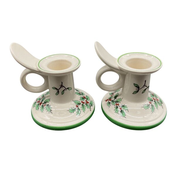 Spode Christmas Tree Candle Holders Pair Ceramic England 2.5"H x 3.5"W S3324C - Picture 2 of 7